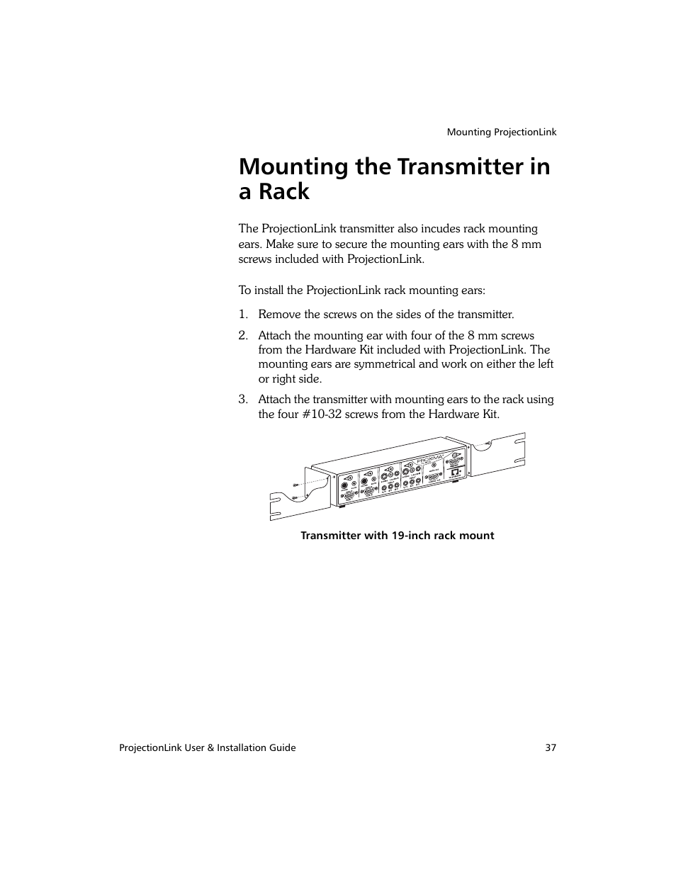 Mounting the transmitter in a rack | Proxima ASA PL-300E User Manual | Page 45 / 64