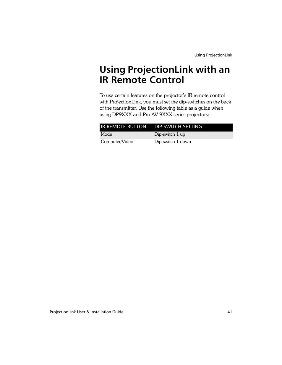 Using projectionlink with an ir remote control | Proxima ASA PL-300E User Manual | Page 49 / 64