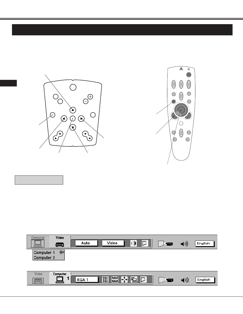 Menu operation, Mode select, Basic operation | Remote control unit top control of the projector | Proxima ASA 9260/9240 User Manual | Page 30 / 55