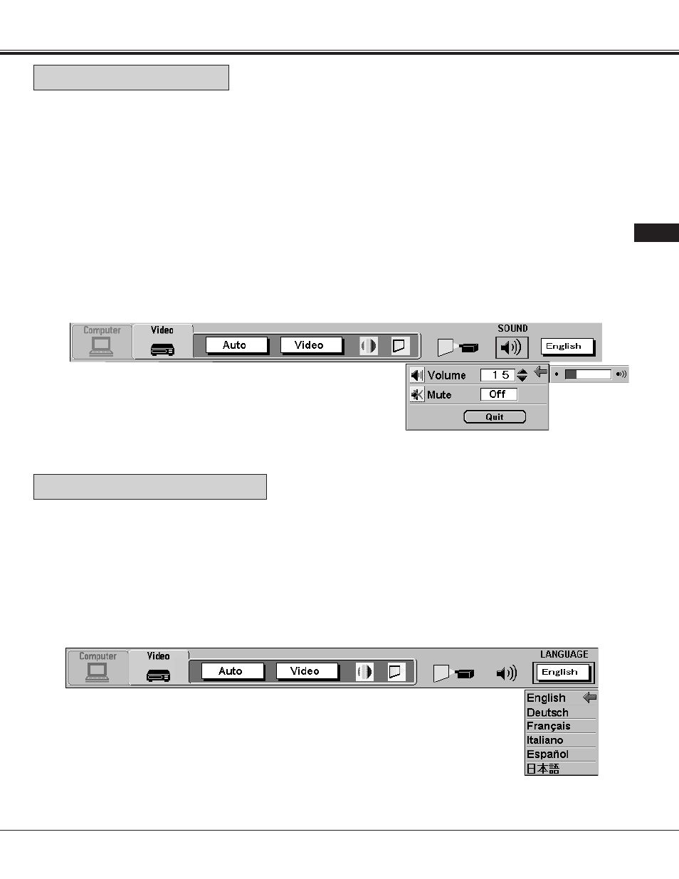 Sound adjustment language adjustment | Proxima ASA 9260/9240 User Manual | Page 31 / 55