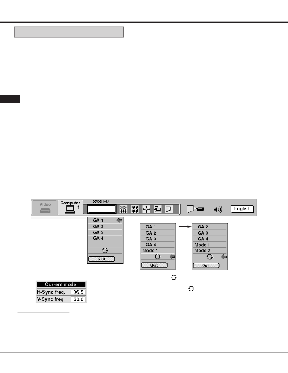 Computer mode, Computer system select, Pc adjustment | Proxima ASA 9260/9240 User Manual | Page 36 / 55