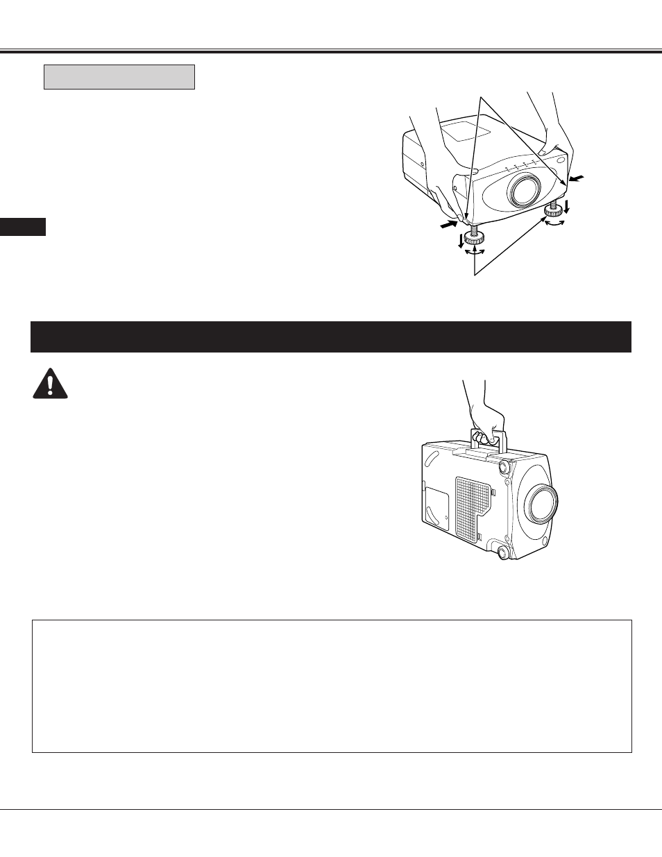 Moving the projector, Caution in carrying or transporting the projector, Adjustable feet | Proxima ASA 9260/9240 User Manual | Page 8 / 55