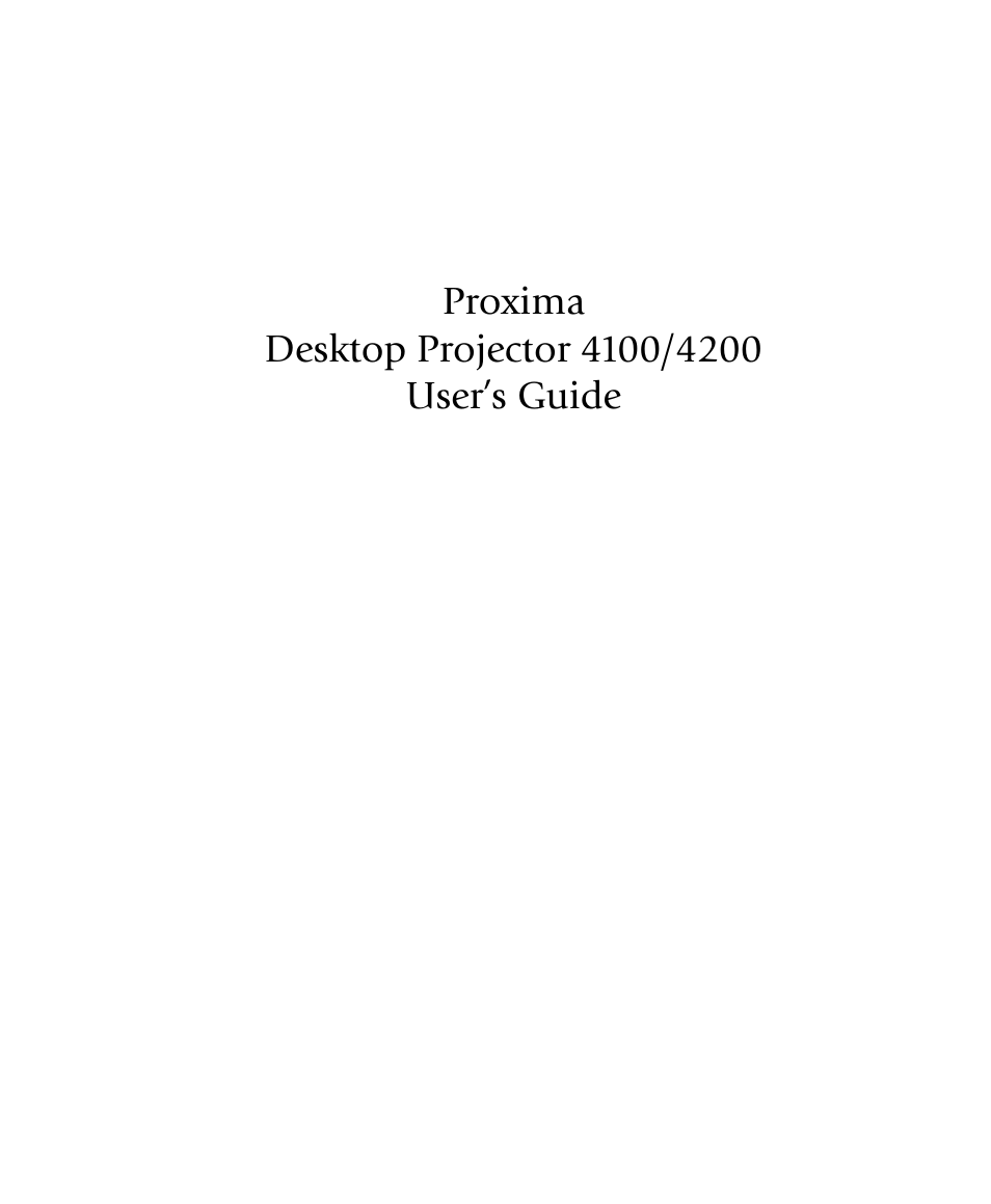 Proxima ASA 4100/4200 User Manual | 83 pages