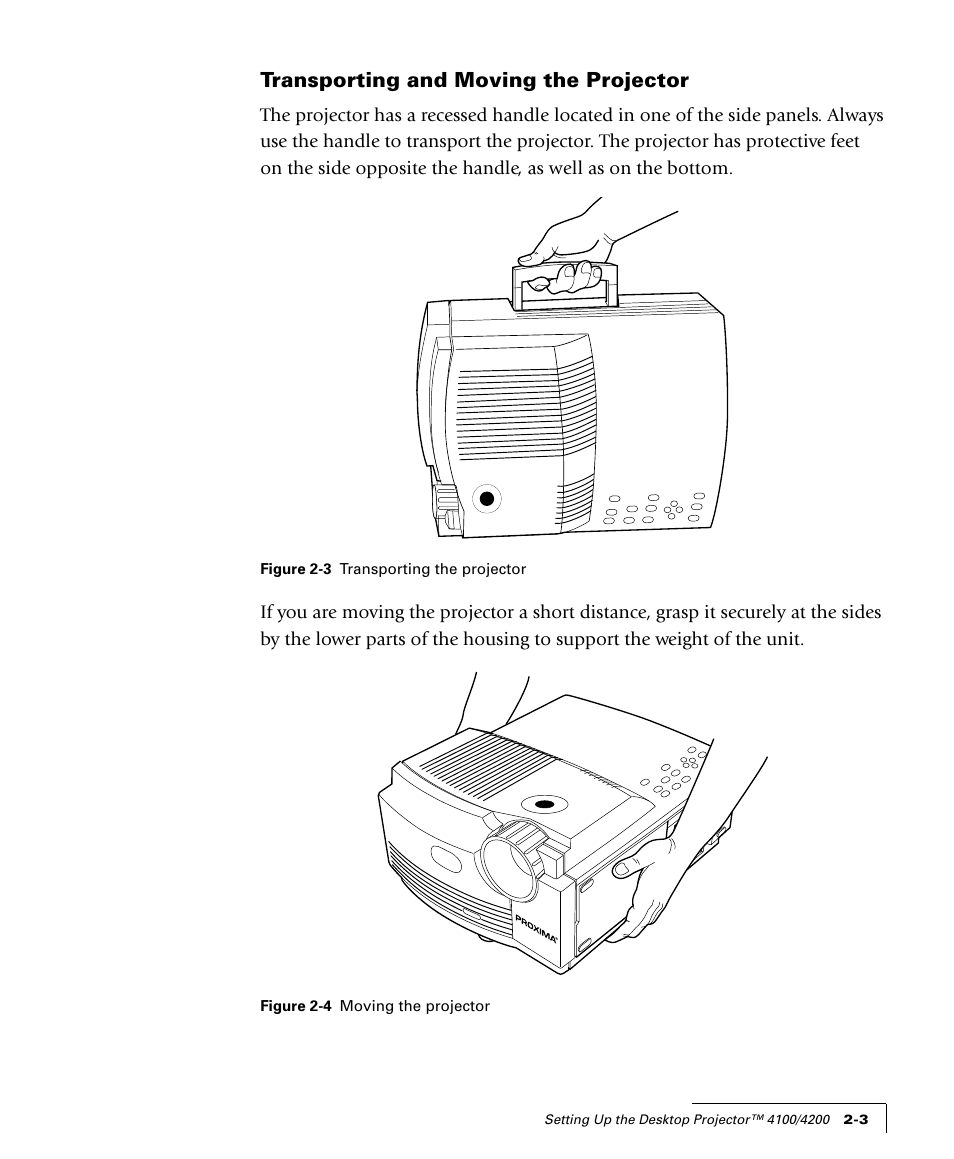 Transporting and moving the projector | Proxima ASA 4100/4200 User Manual | Page 14 / 83