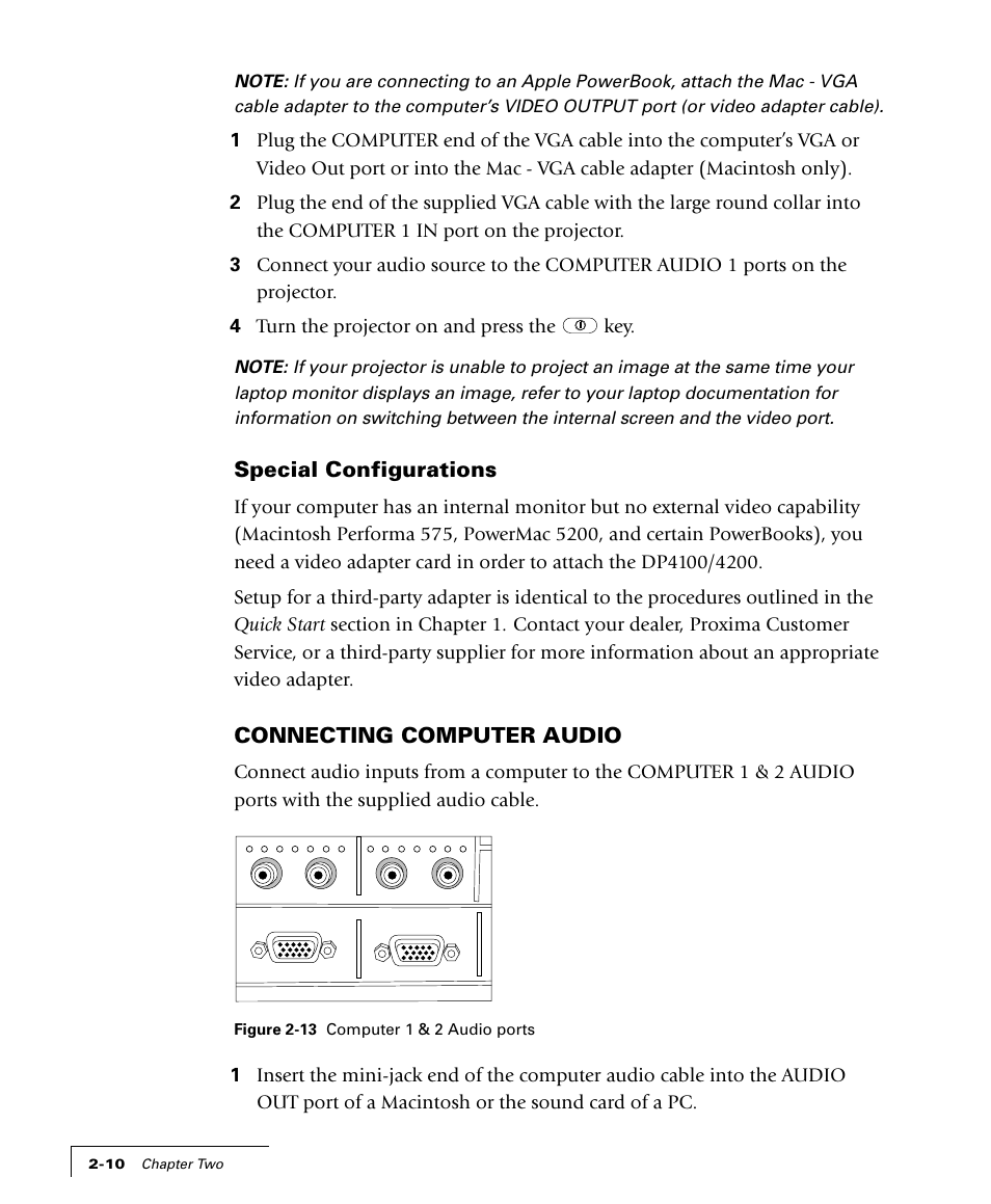 Special configurations, Connecting computer audio | Proxima ASA 4100/4200 User Manual | Page 21 / 83