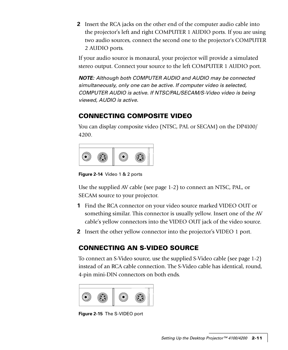 Connecting composite video, Connecting an s-video source | Proxima ASA 4100/4200 User Manual | Page 22 / 83