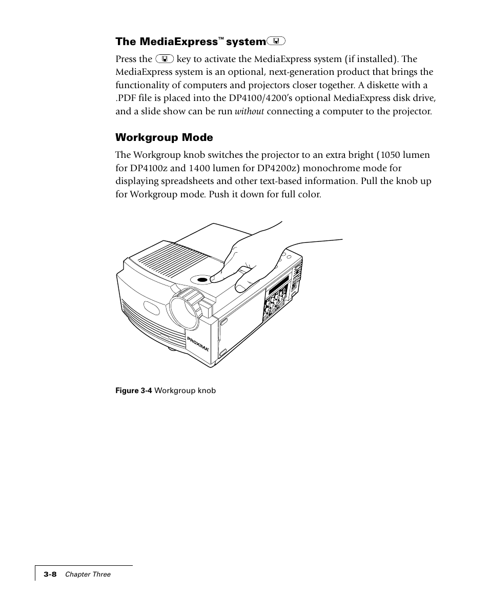 The mediaexpress, System, Workgroup mode | Proxima ASA 4100/4200 User Manual | Page 33 / 83