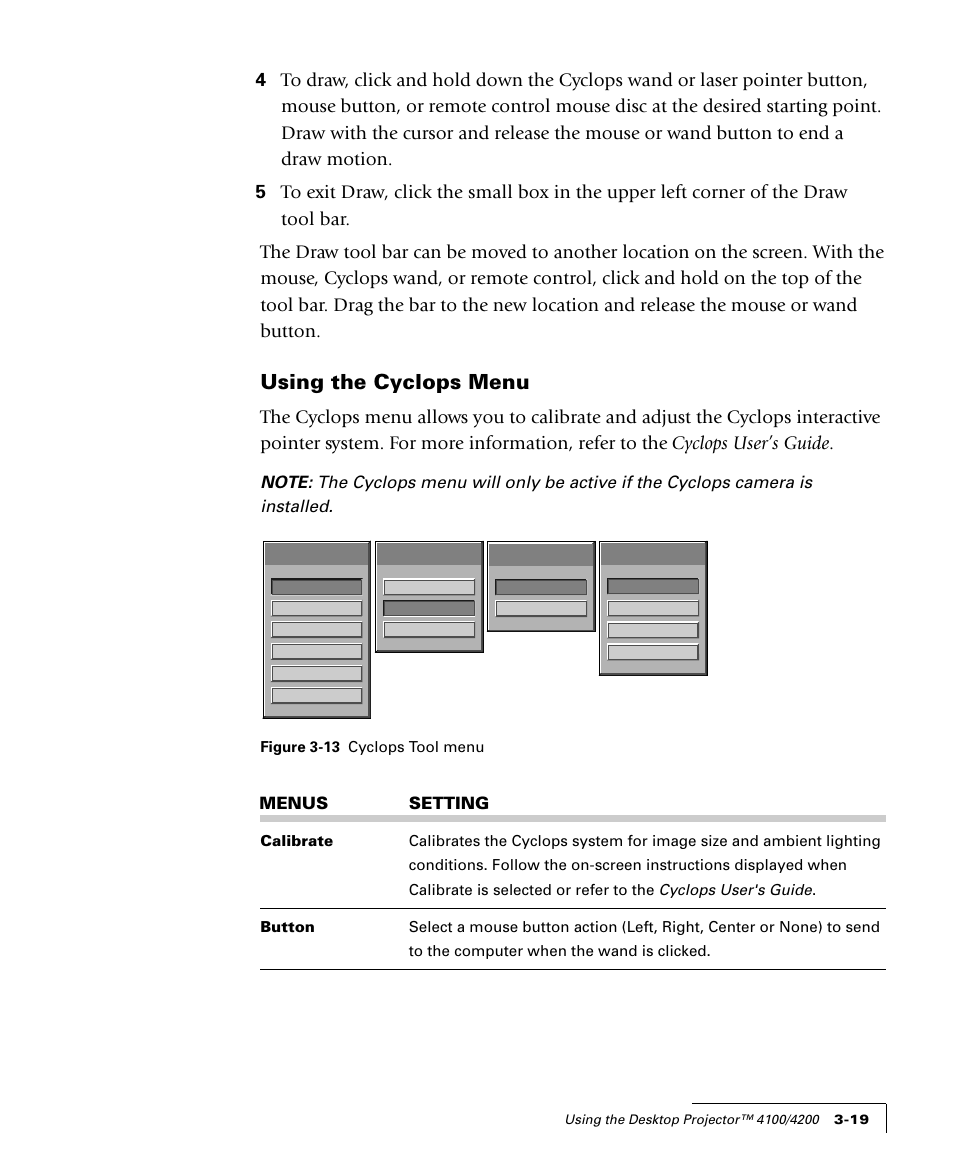 Using the cyclops menu | Proxima ASA 4100/4200 User Manual | Page 44 / 83