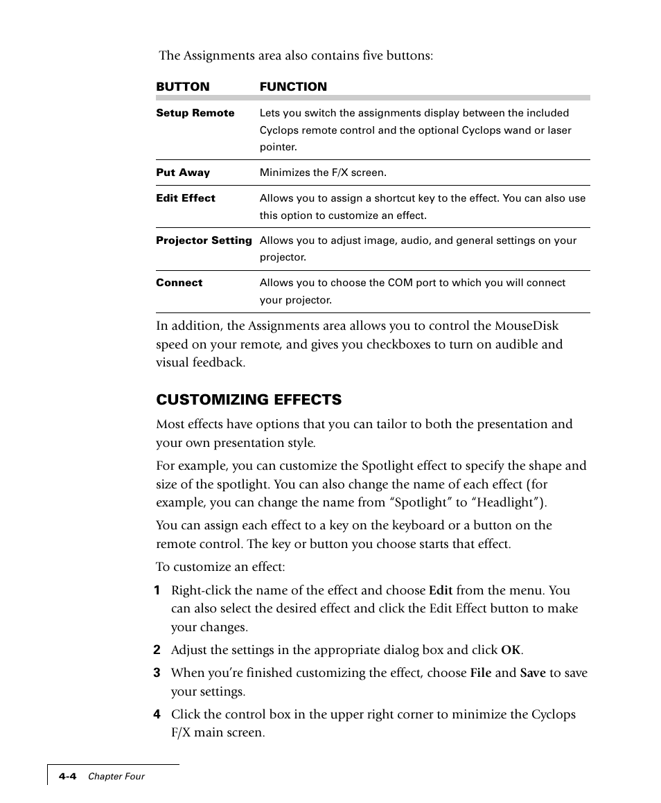 Customizing effects | Proxima ASA 4100/4200 User Manual | Page 59 / 83