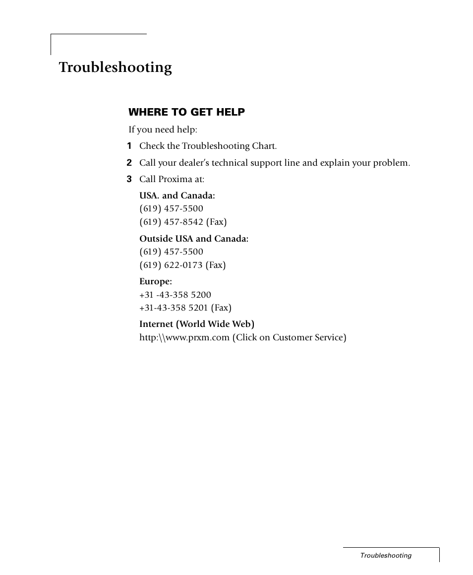 Troubleshooting, Chapter 6 | Proxima ASA 4100/4200 User Manual | Page 73 / 83