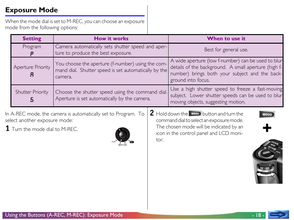 Exposure mode | Proxima ASA COOLPIX 950 User Manual | Page 18 / 56