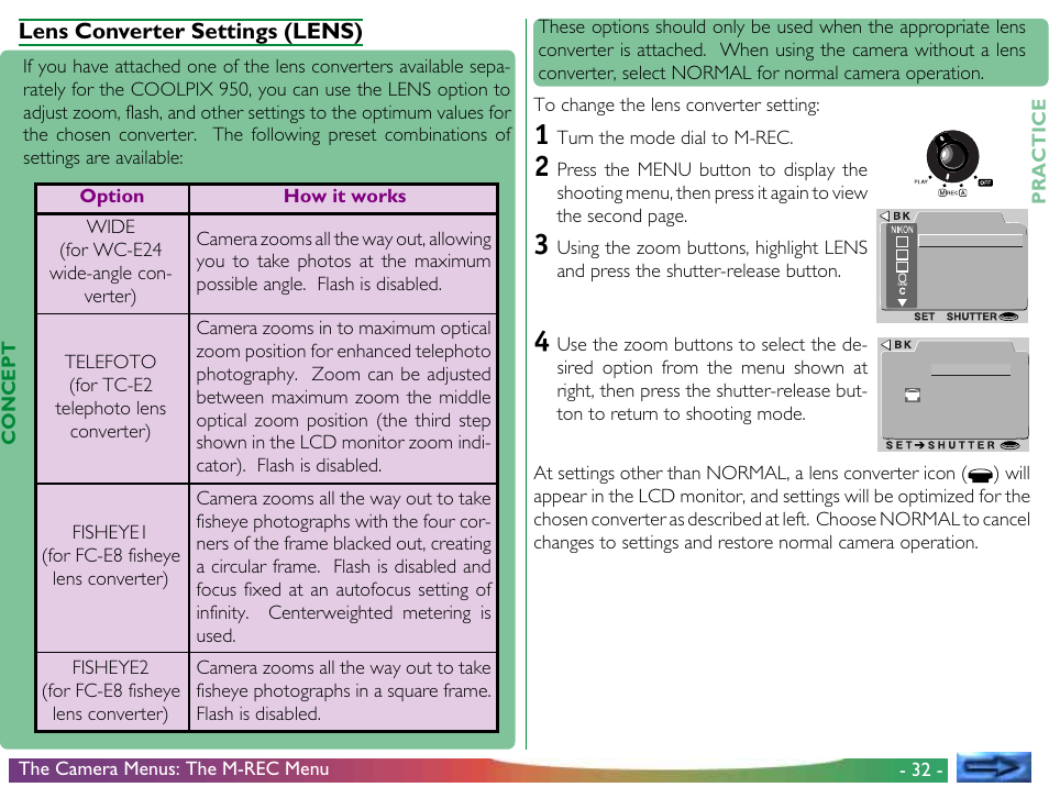 Lens converter settings (lens) | Proxima ASA COOLPIX 950 User Manual | Page 32 / 56