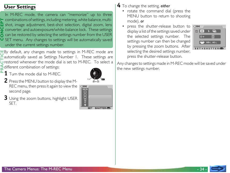 User settings | Proxima ASA COOLPIX 950 User Manual | Page 34 / 56