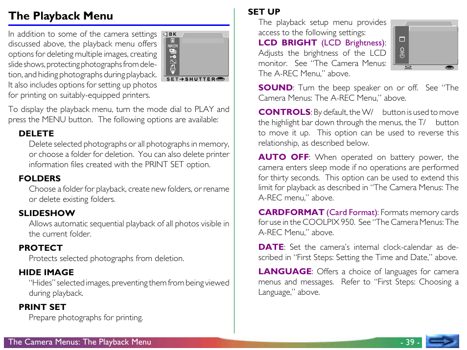 The playback menu | Proxima ASA COOLPIX 950 User Manual | Page 39 / 56