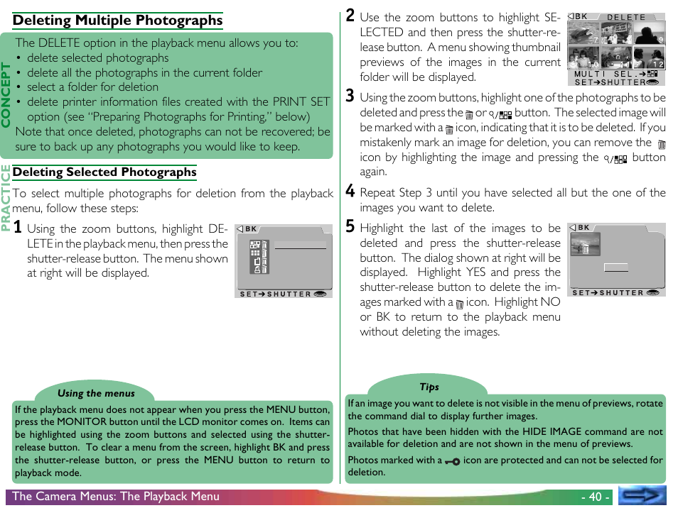 Deleting multiple photographs | Proxima ASA COOLPIX 950 User Manual | Page 40 / 56