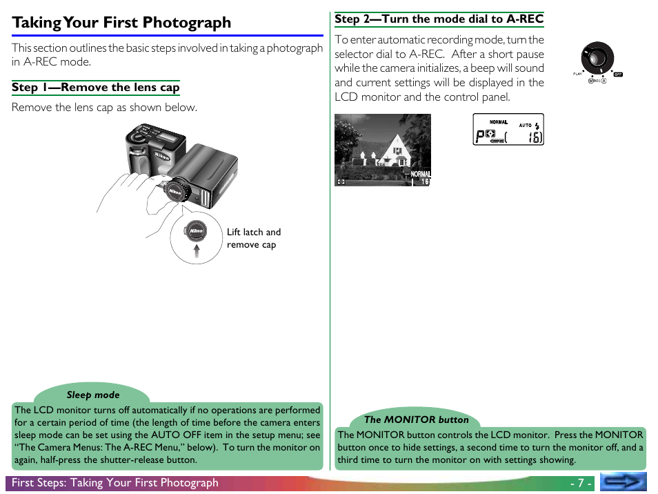 Taking your first photograph | Proxima ASA COOLPIX 950 User Manual | Page 7 / 56