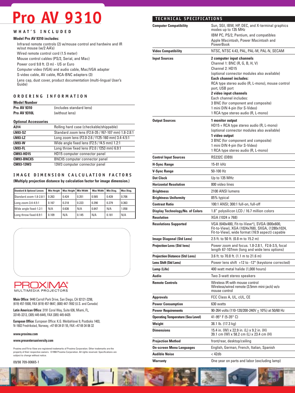 Pro av 9310 | Proxima ASA Pro AV 9310 User Manual | Page 2 / 2