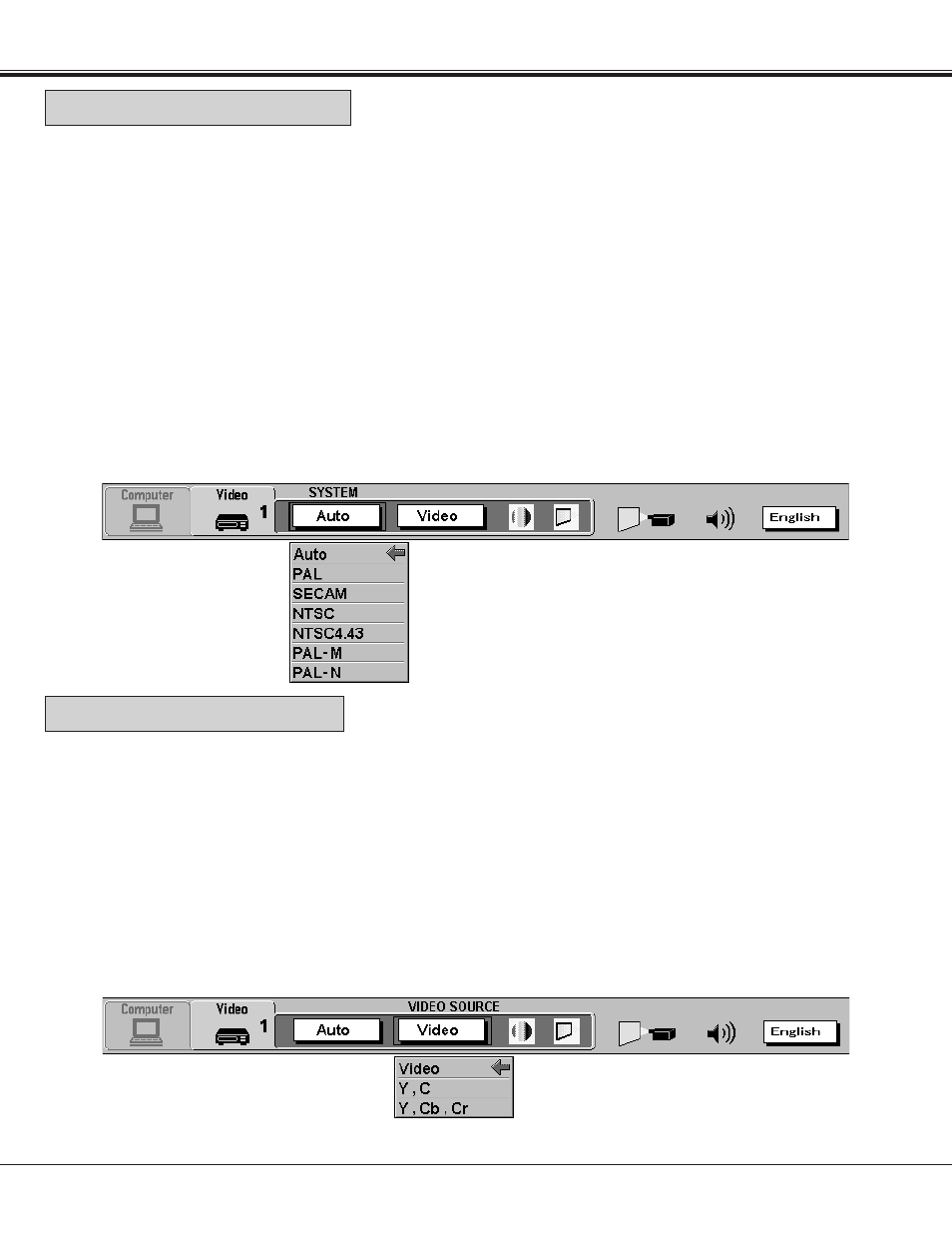 Video mode, Video source select color system select | Proxima ASA Pro AV 9400L User Manual | Page 37 / 58