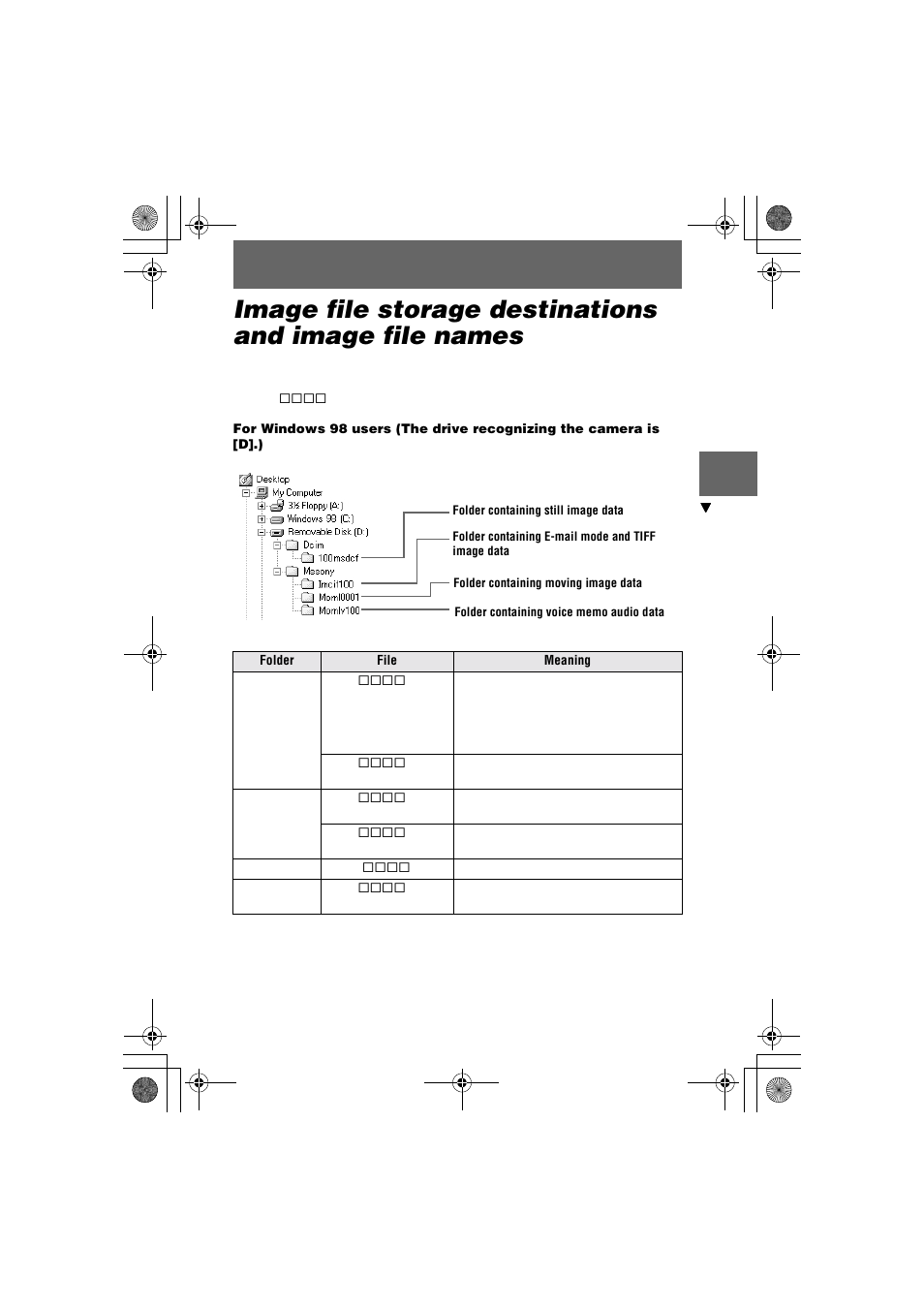 Image file storage destinations and, Image file names | Proxima ASA MVC-CD1000 User Manual | Page 39 / 80