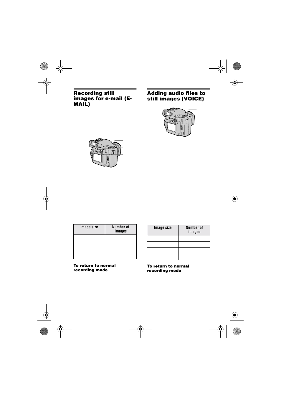 Recording still images for e-mail (e- mail), Adding audio files to still images (voice), Recording still images for e-mail | E-mail), Adding audio files to still images, Voice) | Proxima ASA MVC-CD1000 User Manual | Page 48 / 80