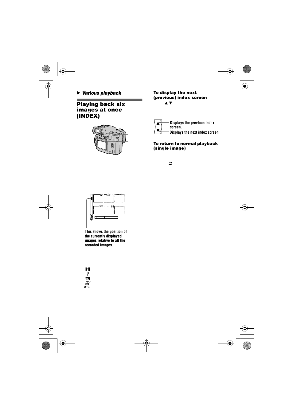 Playing back six images at once (index), Playing back six images at once, Index) | Proxima ASA MVC-CD1000 User Manual | Page 56 / 80