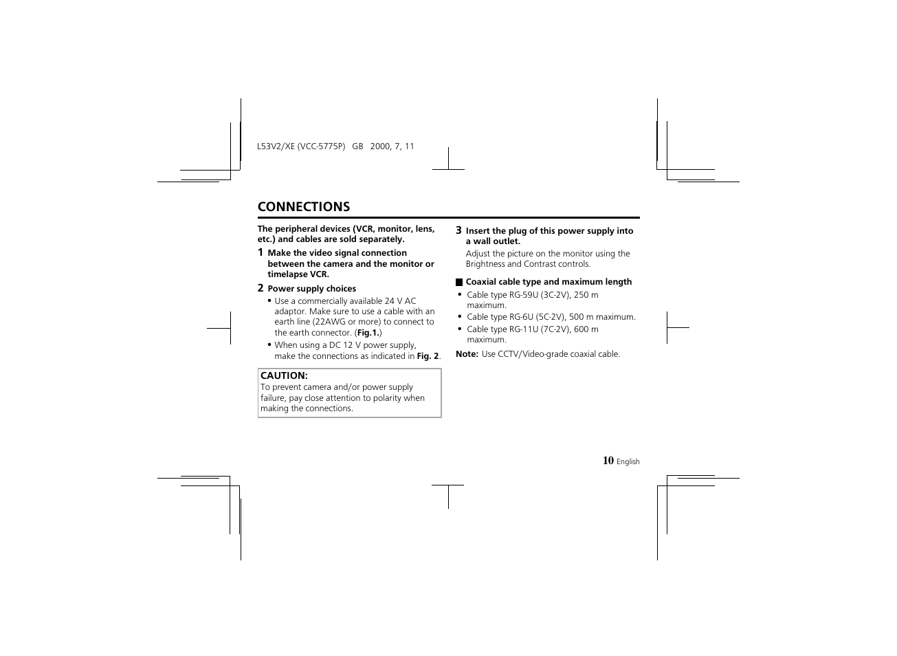 Connections | Proxima ASA Colour CCD Camera VCC-5775P User Manual | Page 11 / 20