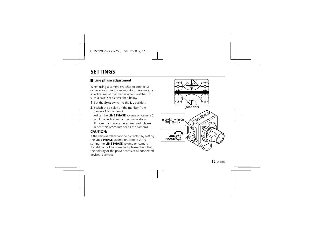 Settings | Proxima ASA Colour CCD Camera VCC-5775P User Manual | Page 13 / 20