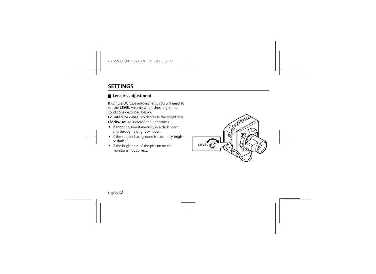 Settings | Proxima ASA Colour CCD Camera VCC-5775P User Manual | Page 14 / 20