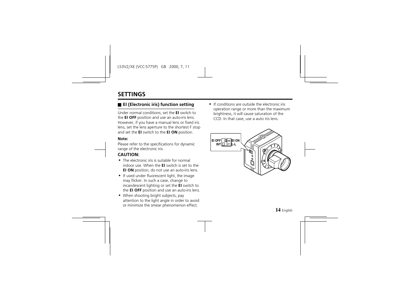 Settings | Proxima ASA Colour CCD Camera VCC-5775P User Manual | Page 15 / 20