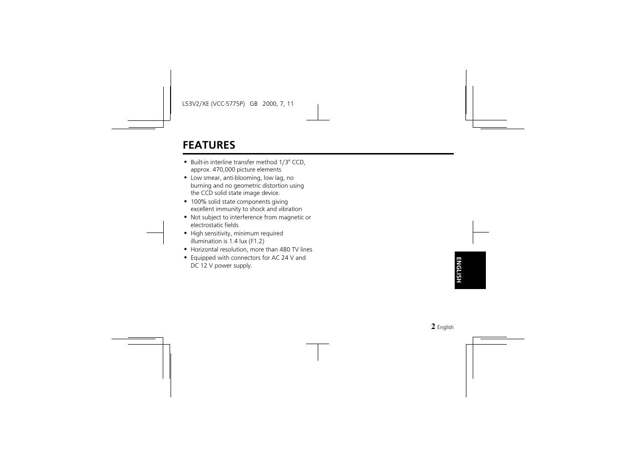 Features | Proxima ASA Colour CCD Camera VCC-5775P User Manual | Page 3 / 20