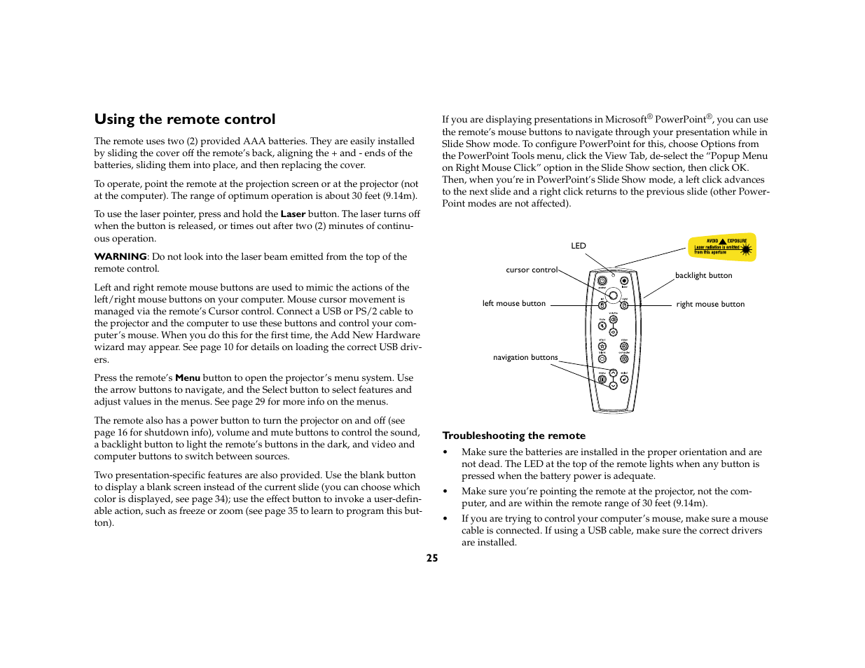 Using the remote control | Proxima ASA DP8200x User Manual | Page 27 / 52