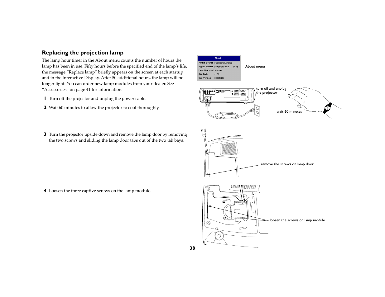 Replacing the projection lamp | Proxima ASA DP8200x User Manual | Page 40 / 52