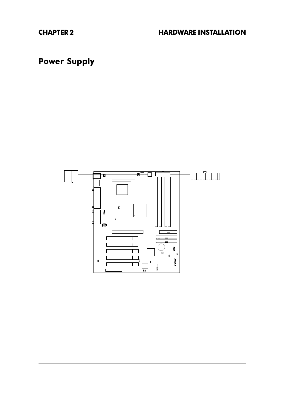 Power supply, Chapter 2 hardware installation 2-12 | Premio Computer Premio Apollo/Shadowhawk Computer User Manual | Page 38 / 122