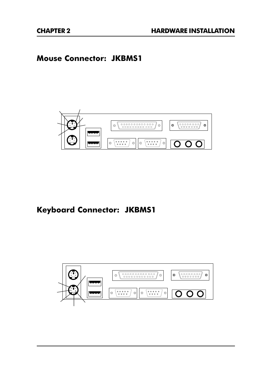 Mouse connector: jkbms1, Keyboard connector: jkbms1, Chapter 2 hardware installation 2-19 | The mainboard provides a standard ps/2, Mouse mini din connector for attaching a ps/2, Mouse. you can plug a ps/2 | Premio Computer Premio Apollo/Shadowhawk Computer User Manual | Page 45 / 122