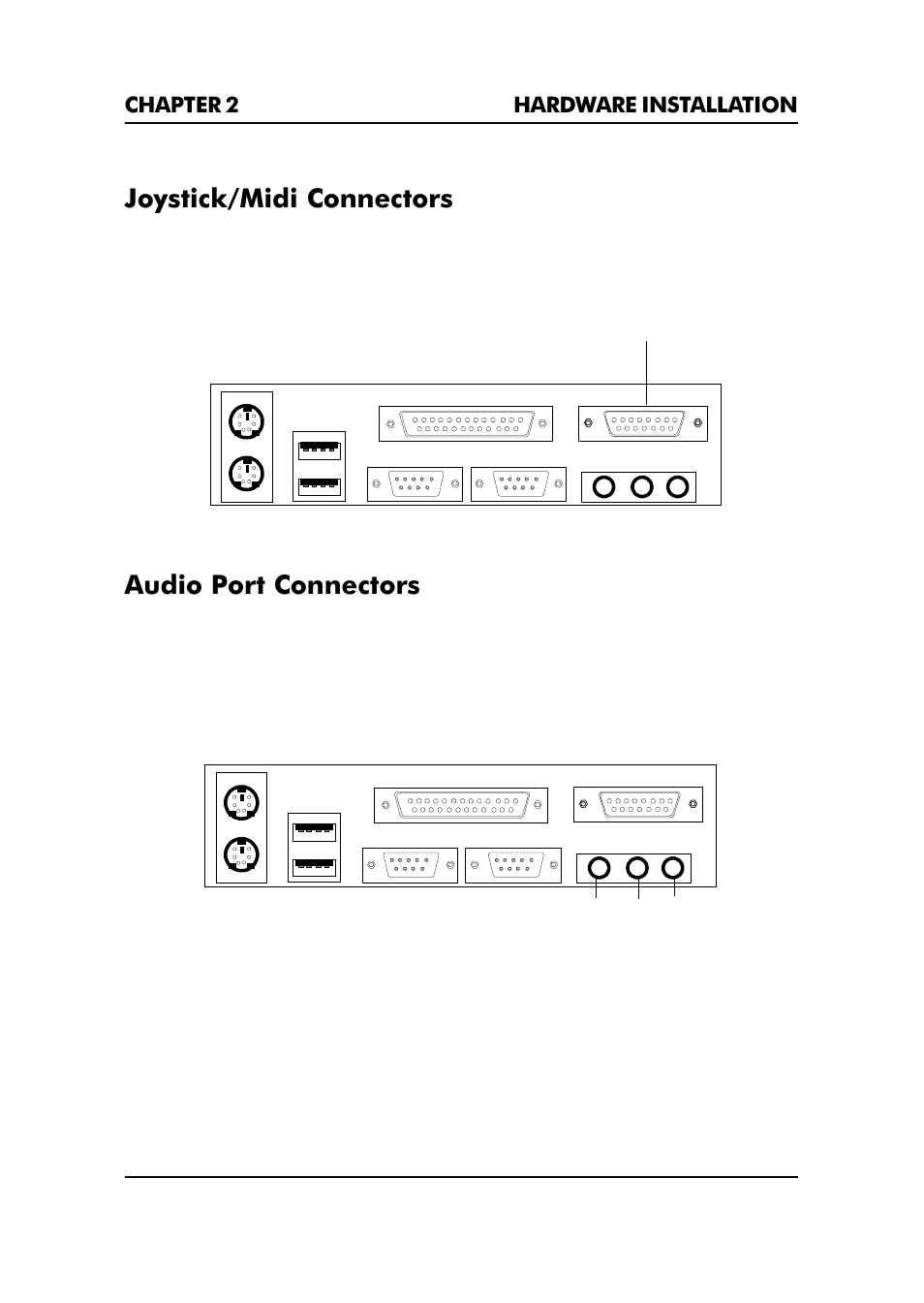 Audio port connectors, Joystick/midi connectors | Premio Computer Premio Apollo/Shadowhawk Computer User Manual | Page 46 / 122