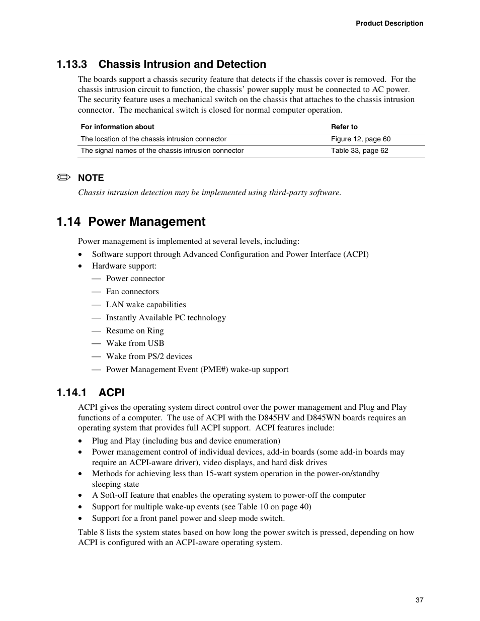 3 chassis intrusion and detection, 14 power management, 1 acpi | Premio Computer Apollo/Shadowhawk User Manual | Page 60 / 153