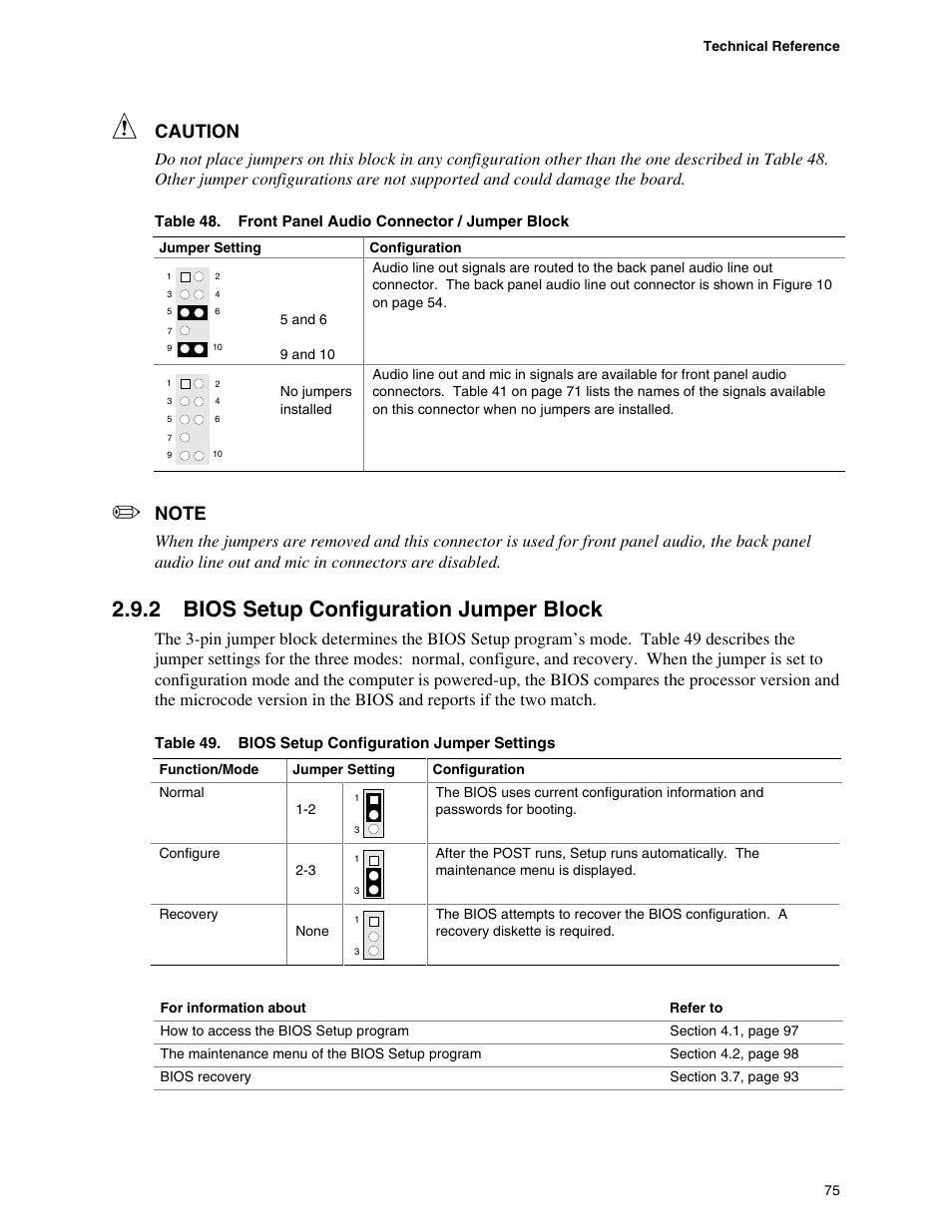 2 bios setup configuration jumper block, Caution | Premio Computer Apollo/Shadowhawk User Manual | Page 98 / 153