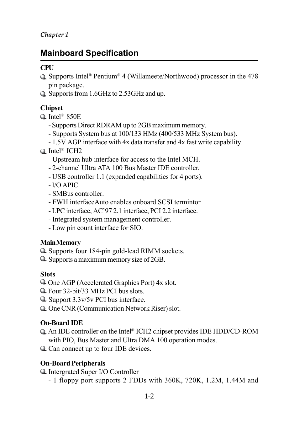 Mainboard specification | Premio Computer Premio Computer User Manual | Page 35 / 116