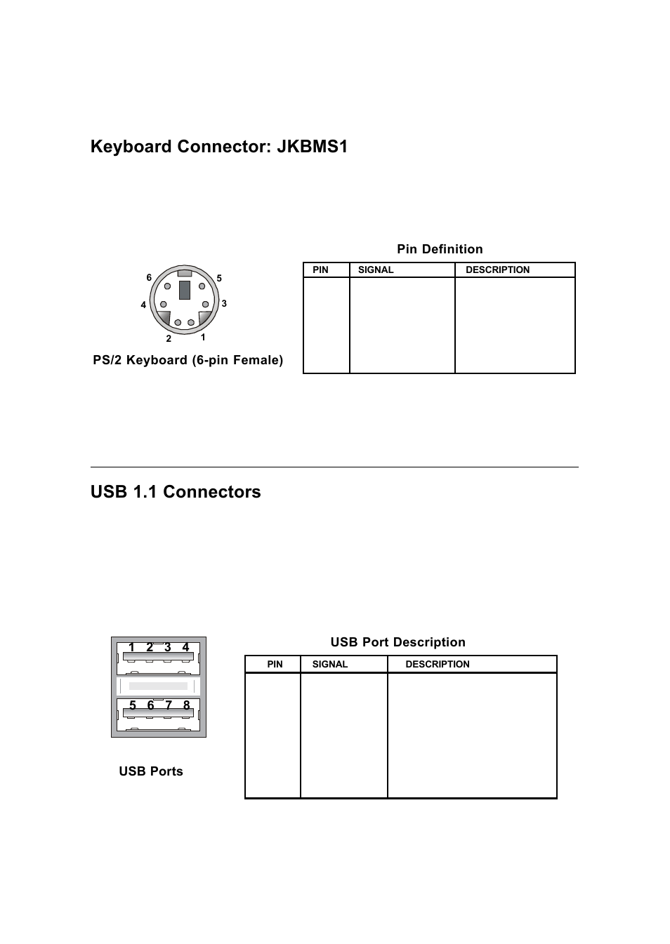 Keyboard connector: jkbms1, Usb 1.1 connectors, Chapter 2 2-10 | The mainboard provides a standard ps/2, Keyboard mini din connector for attaching a ps/2, Keyboard. you can plug a ps/2, Keyboard directly into this connector | Premio Computer Premio Computer User Manual | Page 56 / 116