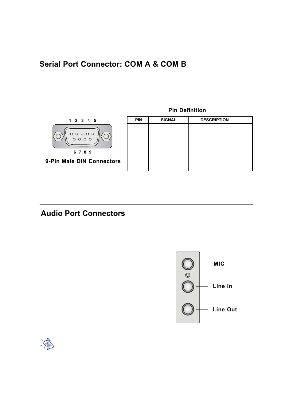 Serial port connector: com a & com b, Audio port connectors, Hardware setup 2-11 | Premio Computer Premio Computer User Manual | Page 57 / 116