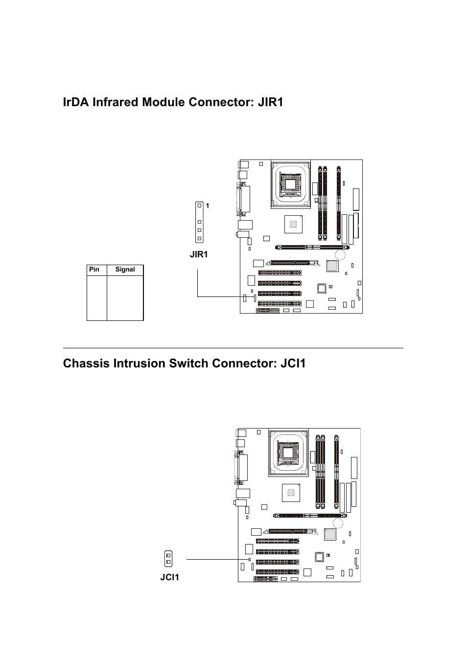 Irda infrared module connector: jir1, Chassis intrusion switch connector: jci1, Chapter 2 2-20 | Premio Computer Premio Computer User Manual | Page 66 / 116