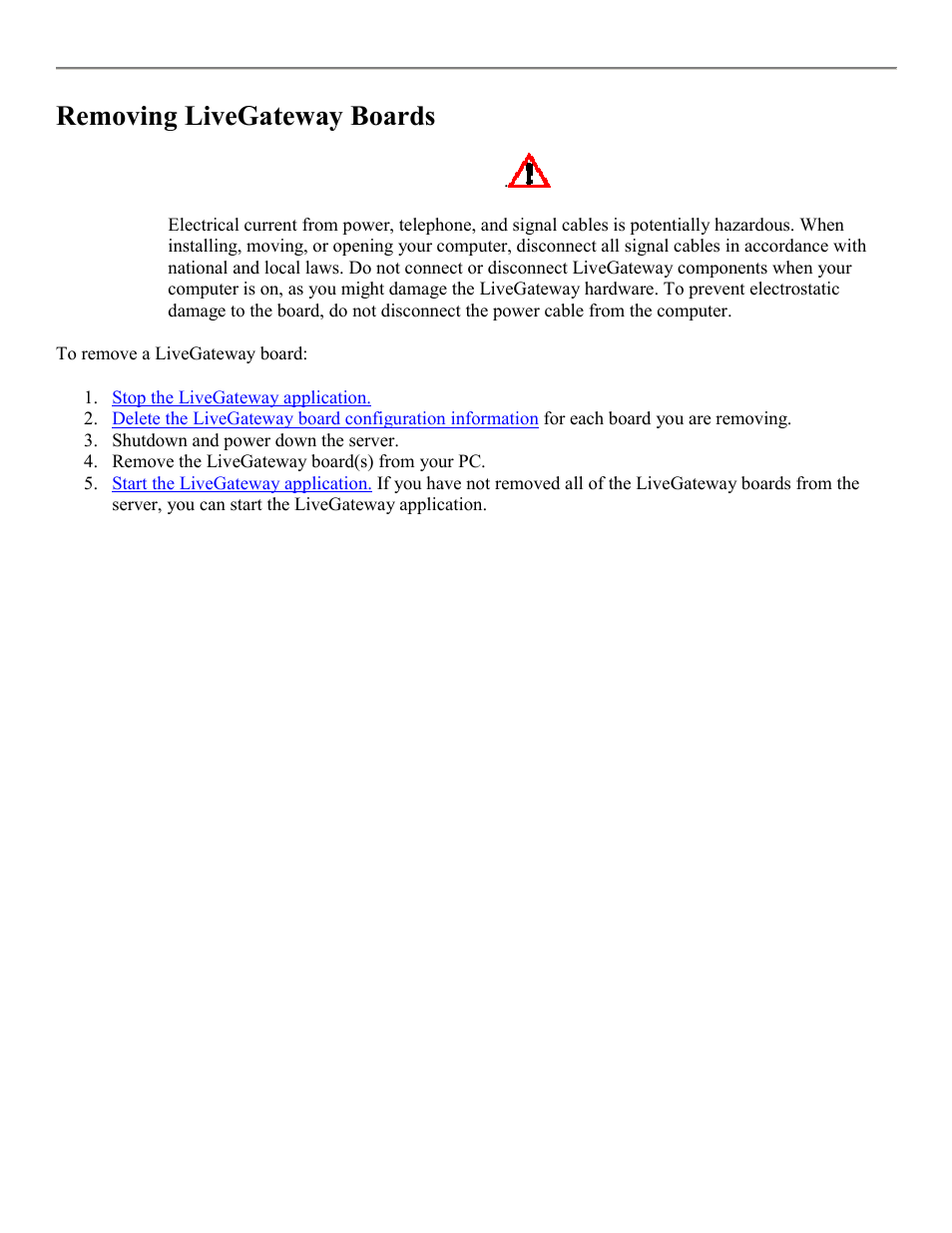 Removing livegateway boards | PictureTel LIVE GATEWAY 3.1 User Manual | Page 15 / 109