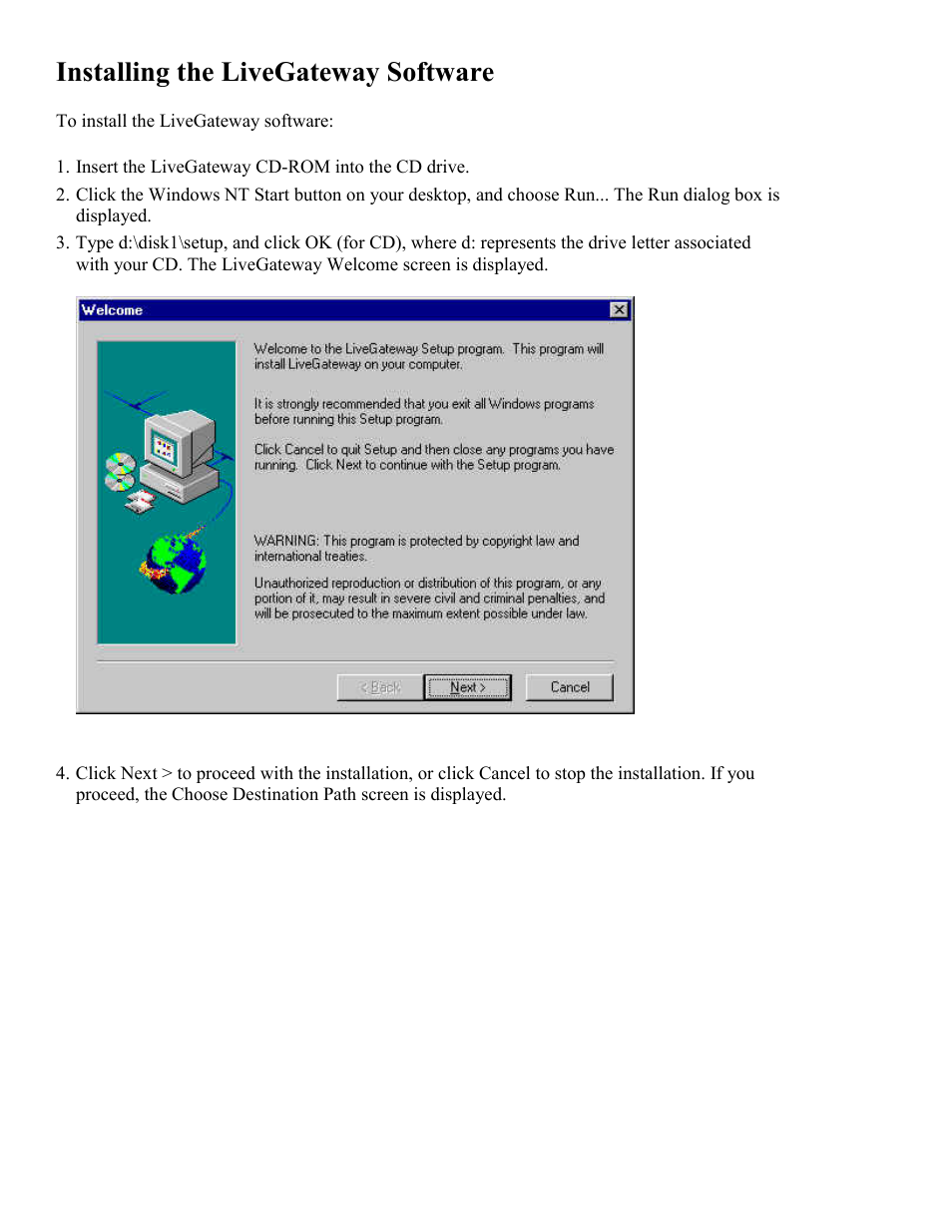 Installing the livegateway software | PictureTel LIVE GATEWAY 3.1 User Manual | Page 17 / 109