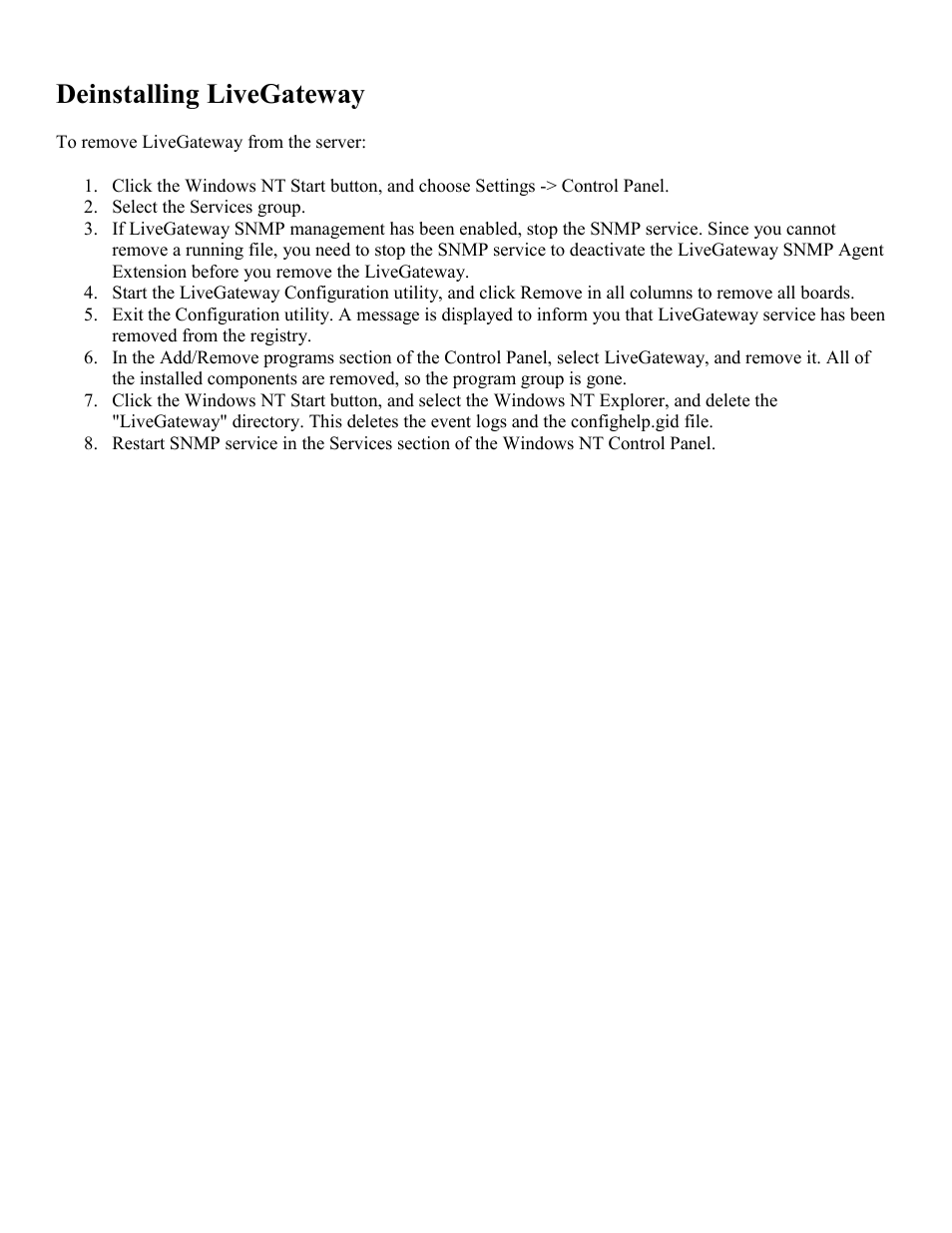 For ea, Deinstalling livegateway | PictureTel LIVE GATEWAY 3.1 User Manual | Page 28 / 109
