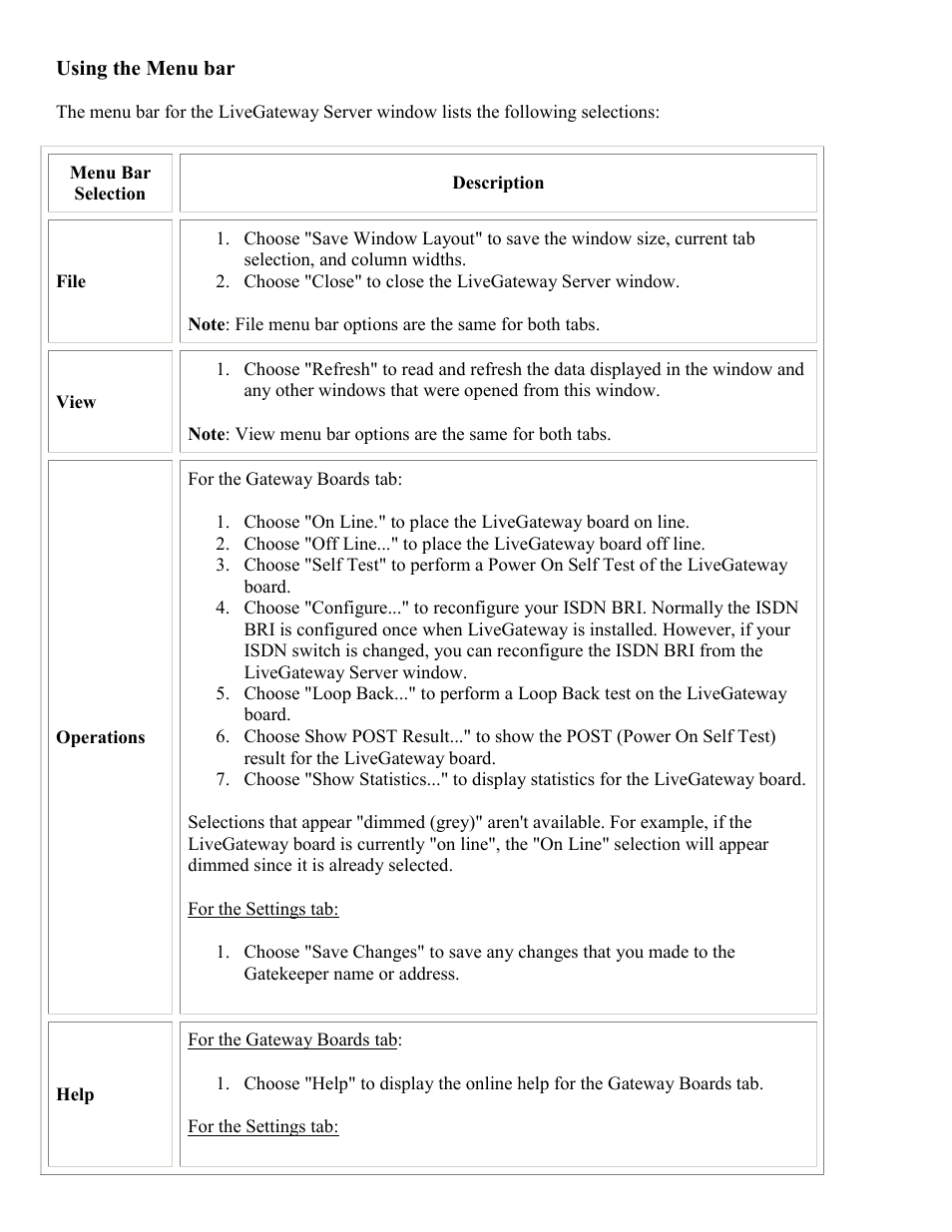 Using the menu bar | PictureTel LIVE GATEWAY 3.1 User Manual | Page 39 / 109