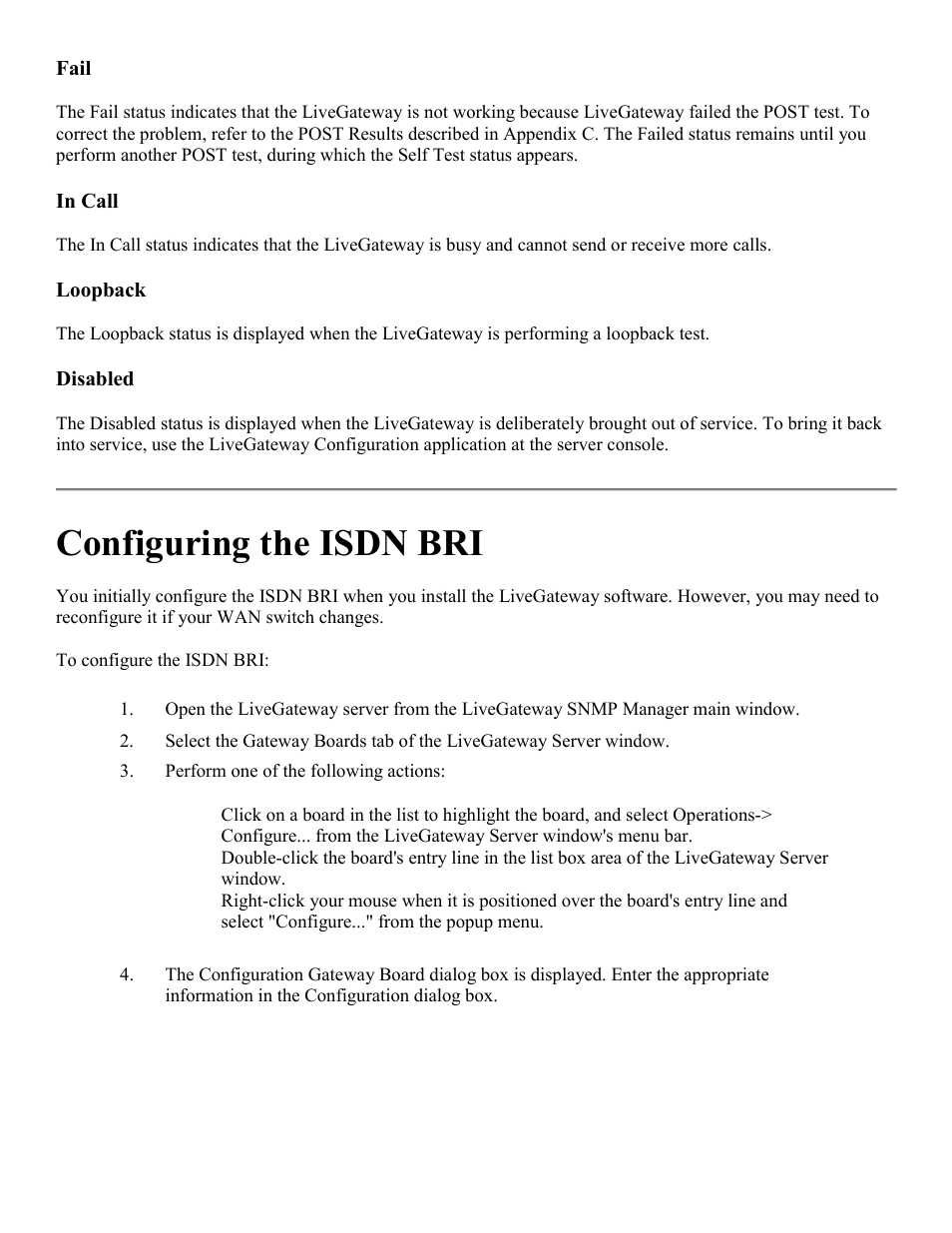Configuring the isdn bri | PictureTel LIVE GATEWAY 3.1 User Manual | Page 41 / 109