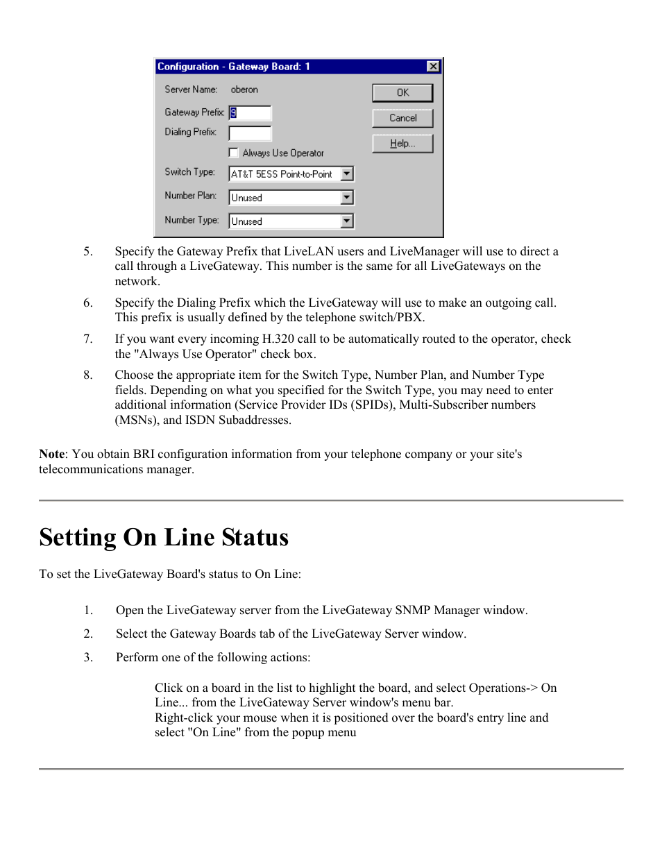 Setting on line status | PictureTel LIVE GATEWAY 3.1 User Manual | Page 42 / 109