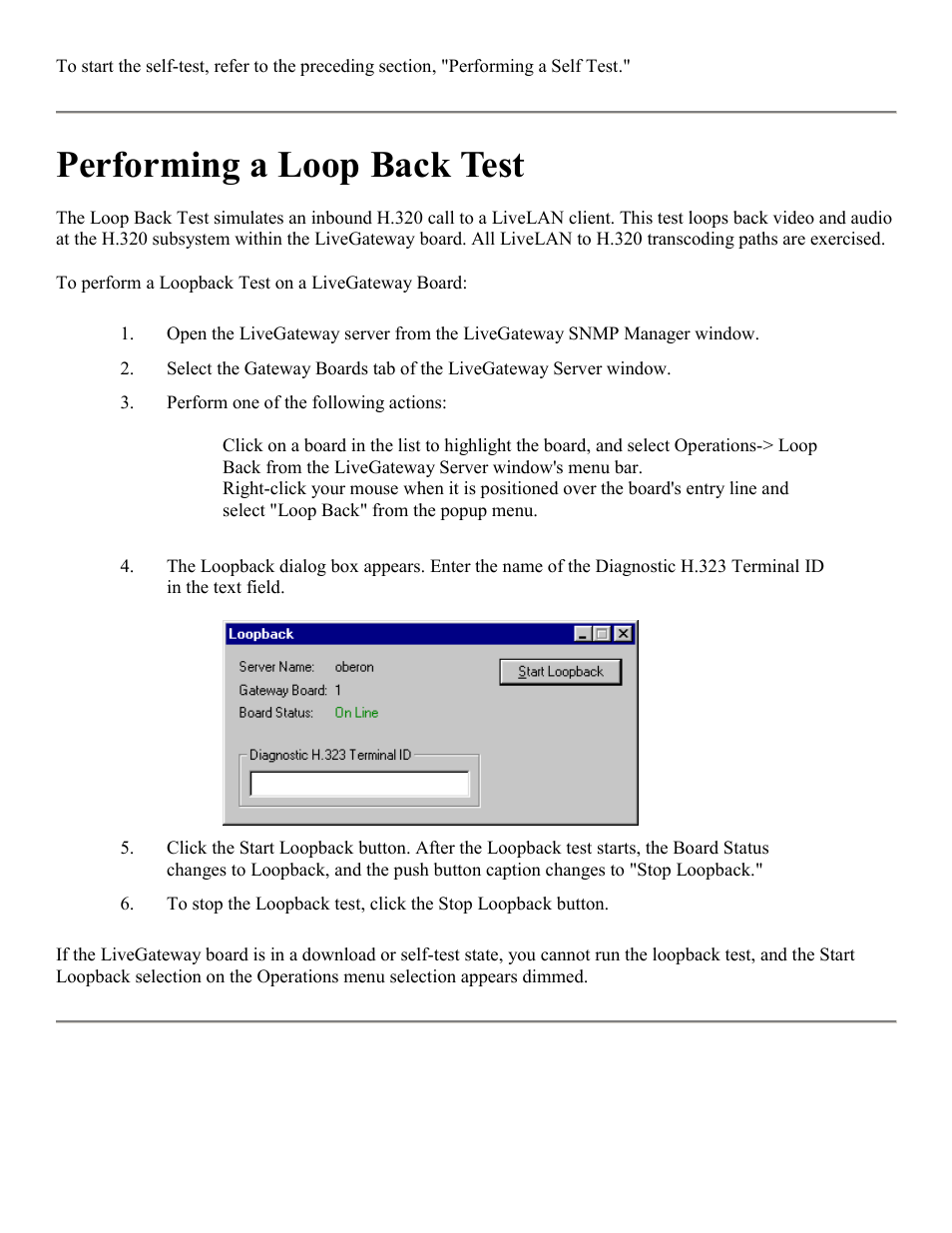 Performing a loop back test | PictureTel LIVE GATEWAY 3.1 User Manual | Page 44 / 109