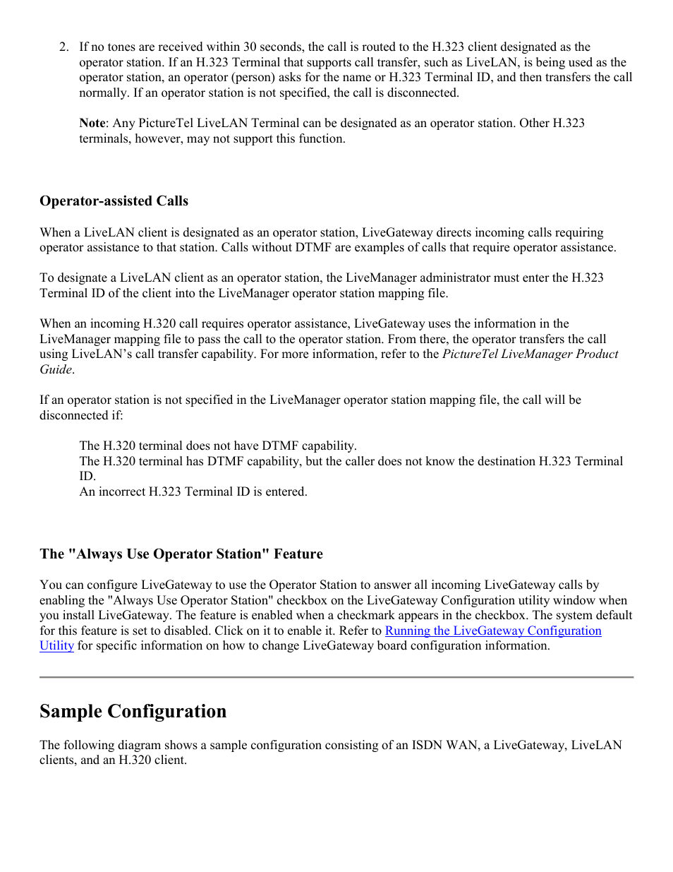 Operator-assisted calls, A sample configuration, Sample configuration | PictureTel LIVE GATEWAY 3.1 User Manual | Page 49 / 109
