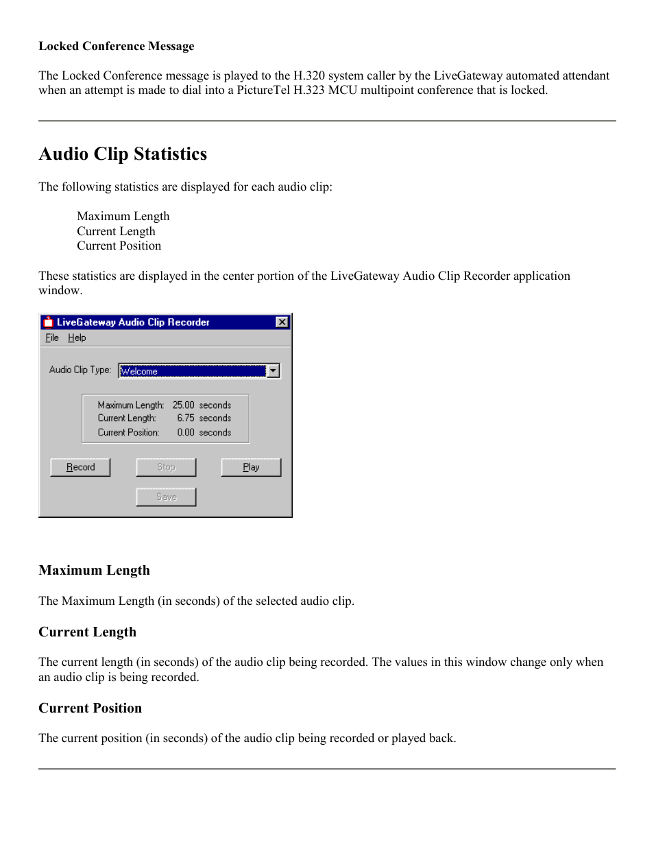 Locked conference, Audio clip statistics | PictureTel LIVE GATEWAY 3.1 User Manual | Page 53 / 109